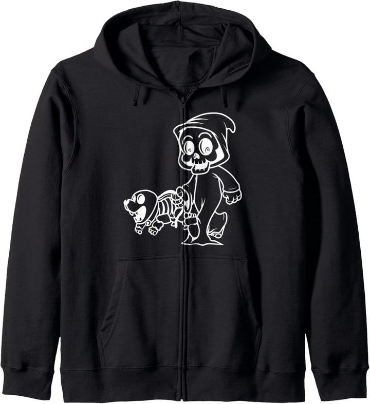 Lustiger Sensenmann Walking Dog Sweater Männer Frauen Kinder Kapuzenjacke