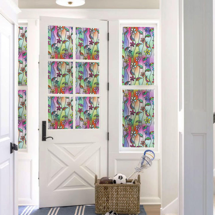 dktie 3D Fensterfolie Blickdicht Sichtschutzfolie Fenster Milchglasfolie Blumenmuster Statische Aufk