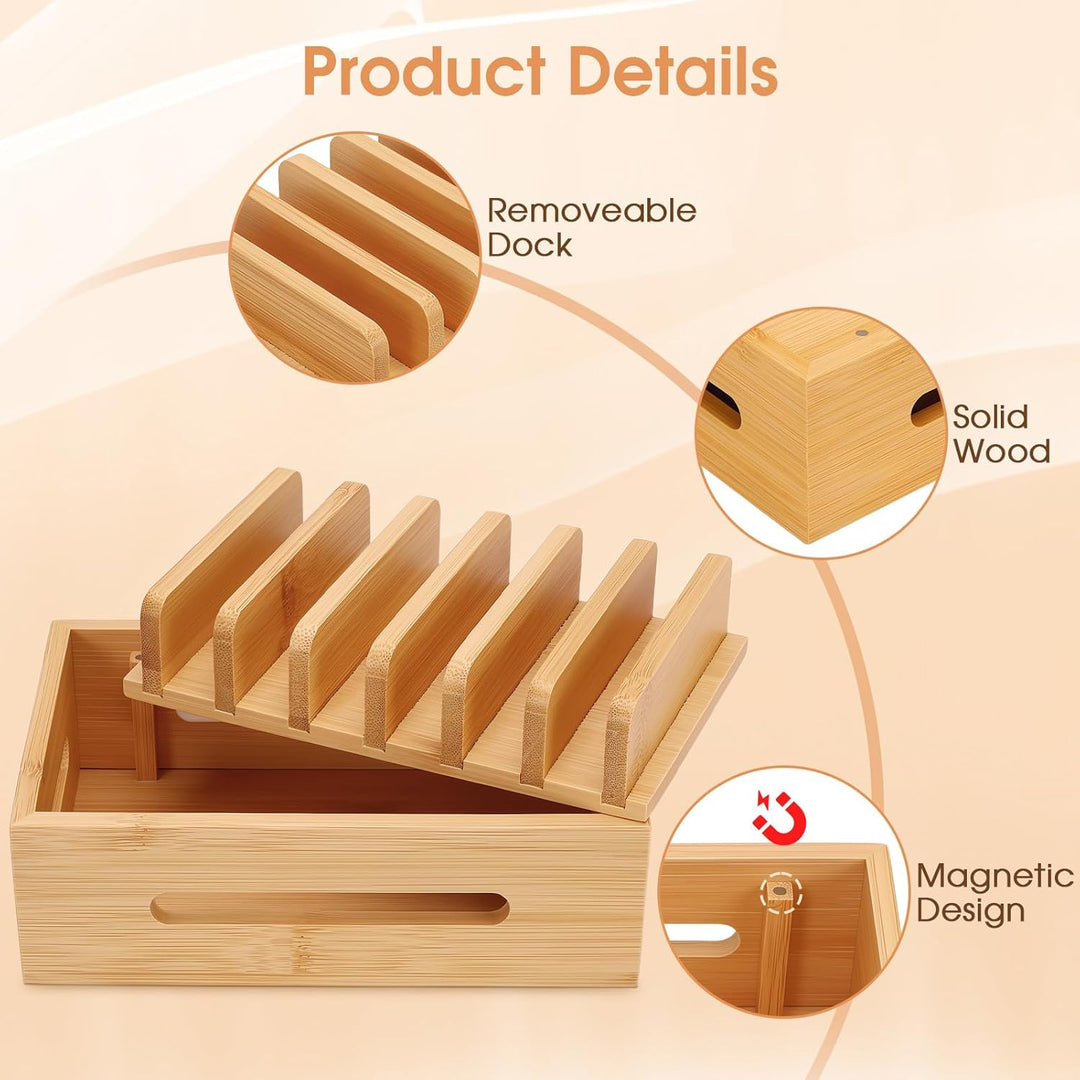 Ladestation aus Holz für Mehrere Geräte, Handy-Dock Tragbarer Tablethalter Handystation Telefonhalte