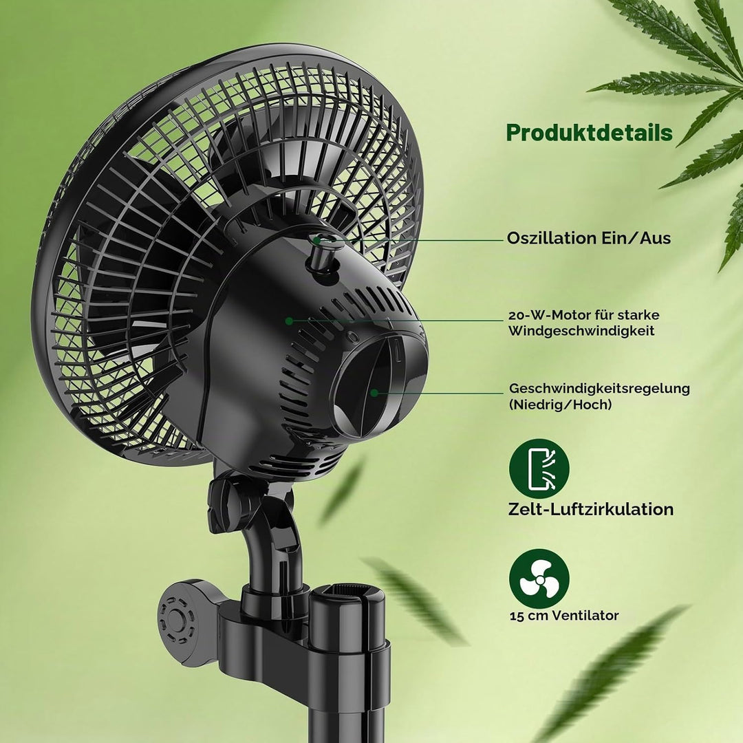 Clip Grow Ventilator,20-W-Hochgeschwindigkeits-Zuchtzelt 2 Geschwindigkeiten (1500/2100 U/min) 120°