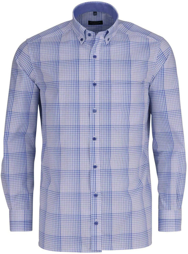eterna Comfort Fit Hemd super Langer Arm Button Down Kragen Karo hellblau Grösse 40
