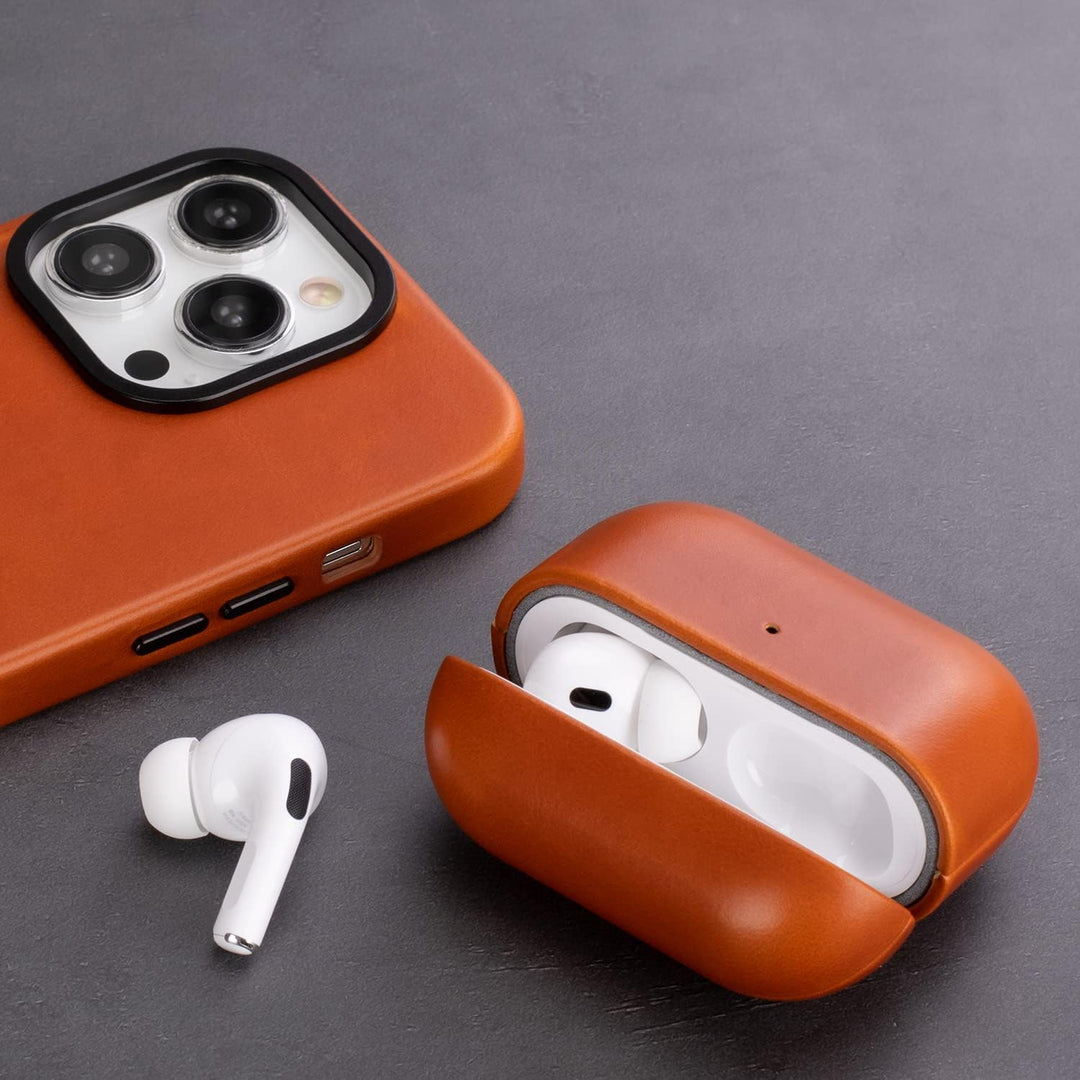MAOGOAM Leder AirPods Pro 2 Hülle mit Knöpfen, Authentische Kristall-Pflanzenöl gewachste Lederhülle