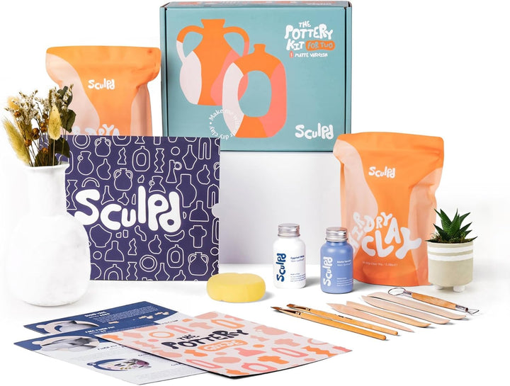 Sculpd Pottery Starter Kit – Komplettes lufttrockenes Ton-Einsteigerset für 2 Erwachsene: Enthält Bi