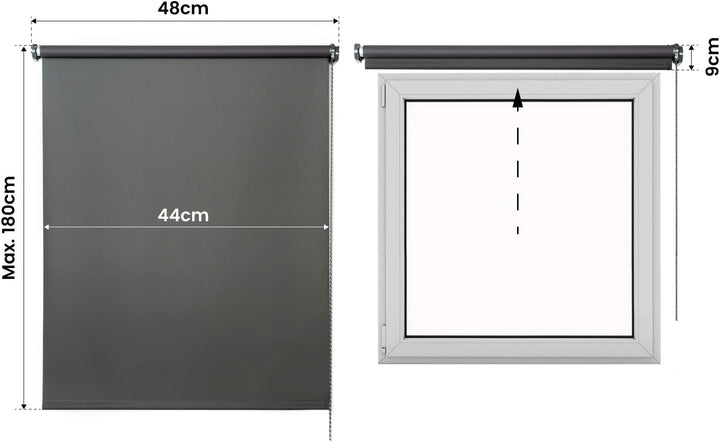STORESDECO Verdunkelungsrollo Fensterrollo Blackout, Rollo für Fenster und Tür | Grau, 45 cm x 180 c