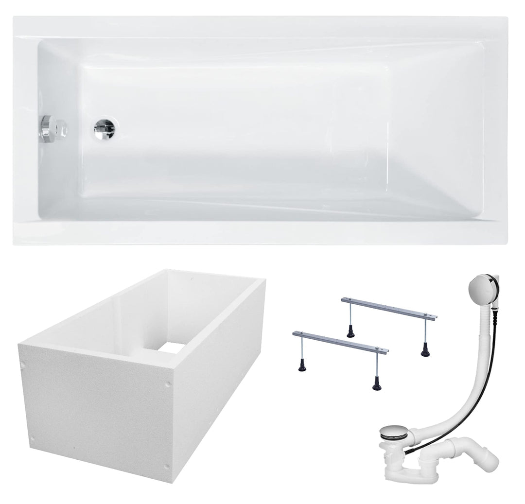 KOLMAN Badewanne MODERN Rechteck 140x70 mit Wannenträger, Ablaufgarnitur und Füssen Komplettset 4in1