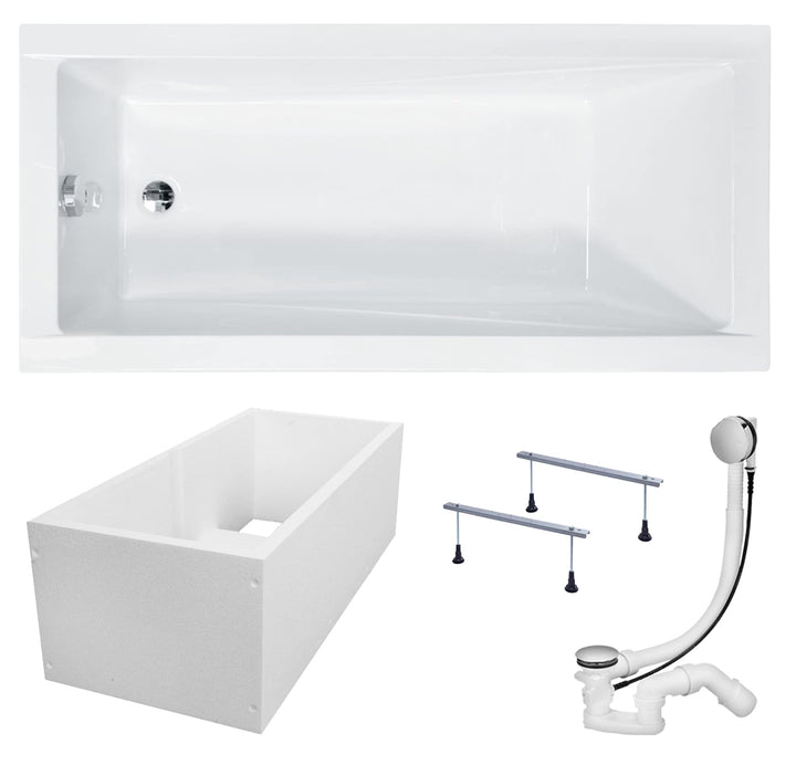 KOLMAN Badewanne MODERN Rechteck 140x70 mit Wannenträger, Ablaufgarnitur und Füssen Komplettset 4in1