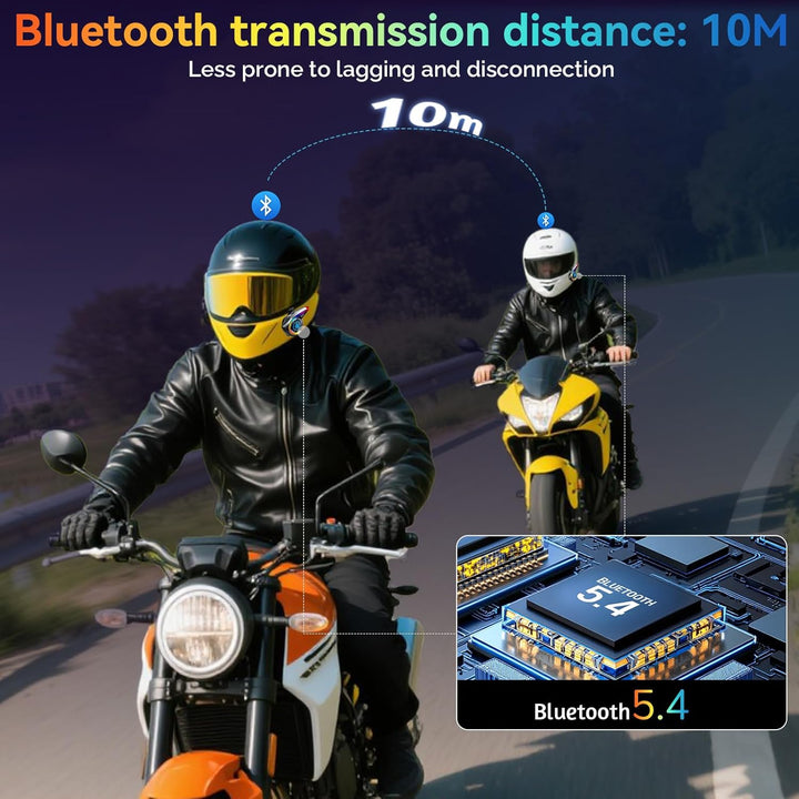 OBEST Motorrad Bluetooth Headset, Motorradhelm Kopfhörer mit LED RGB Schillernde Lichter, IP65 Wasse