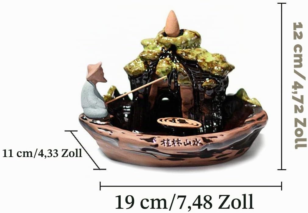 YYW Guilin Landschaft Räucherstäbchen Halter mit 10PCs Rückfluss Räucherkegel, Asien Keramik Räucher