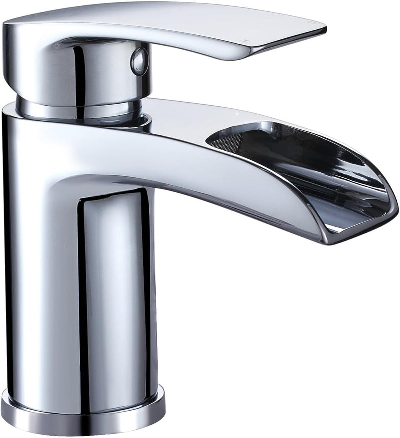 Design Wasserfall Wasserhahn Chrom Waschtischarmatur Einhebelmischer-Waschtischbatterie Bad Armatur
