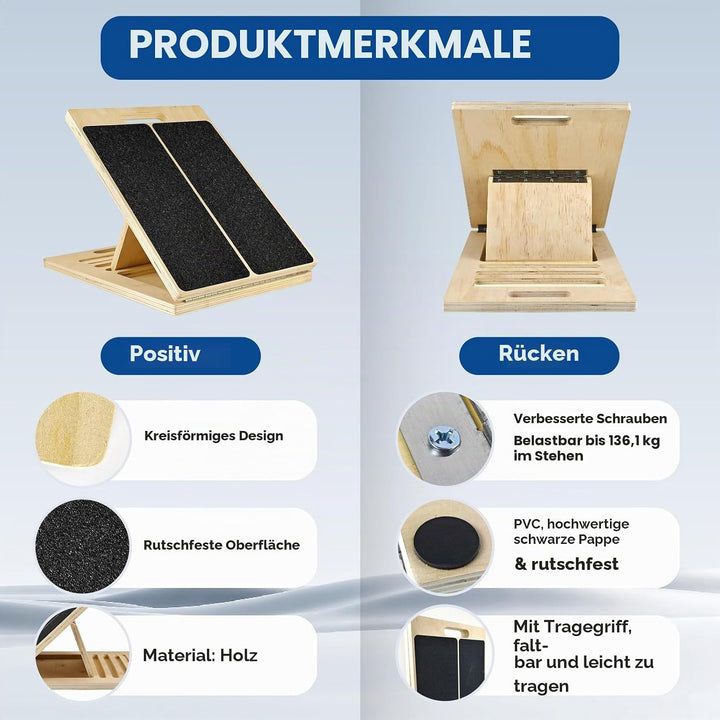 Professionelles Schrägbrett aus Holz, Tragbares Wadendehner Verstellbarer Mobility Board mit Tragegr