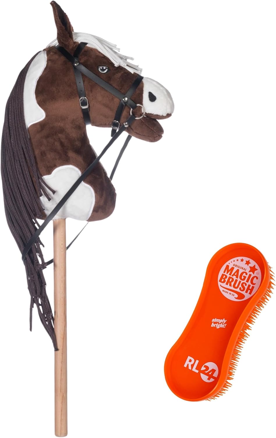 RL24 HKM - Hobby Horse inkl MagicBrush | Steckenpferd mit Trense | Spielpferd aus Plüsch mit Holzsto