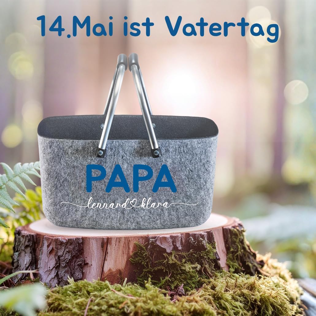 Kobolo personalisierbarer Filzkorb | 42x30x22 cm | grau-schwarz | moderner Einkaufskorb mit stabilen