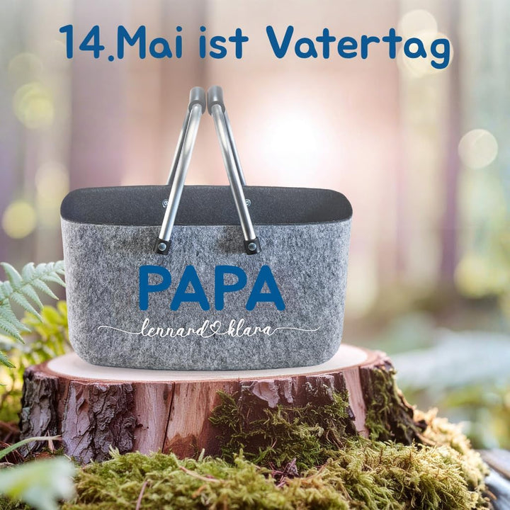 Kobolo personalisierbarer Filzkorb | 42x30x22 cm | grau-schwarz | moderner Einkaufskorb mit stabilen