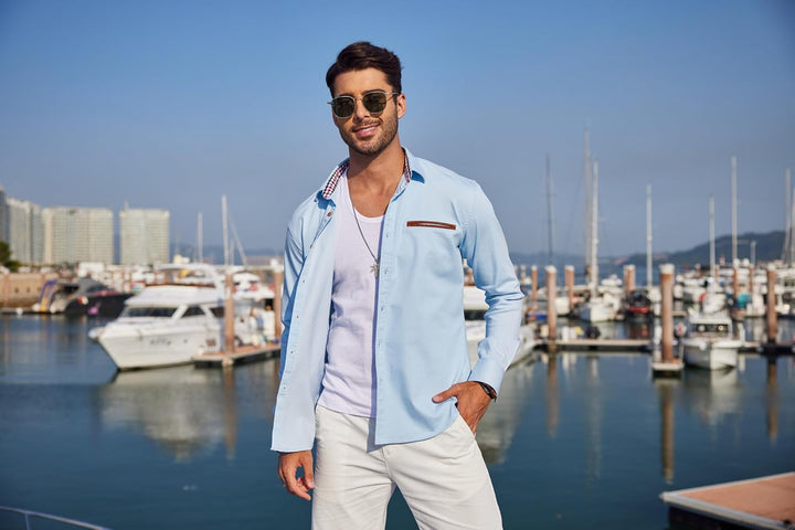 COOFANDY Herren Hemd Langarm Jeanshemd Denim Shirt Kent-Kragen Langarmhemd Cowboy-Style Freizeit Hem
