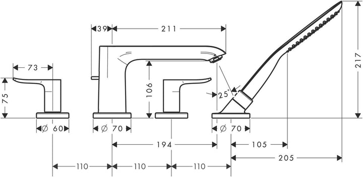 hansgrohe Metris 4-Loch Wannenrandarmatur, Chrom