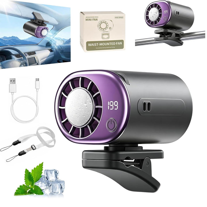 Auto Clip Ventilator, Wiederaufladbarer Mini-Ventilator mit LED-Display (B) | 199 Geschwindigkeiten,