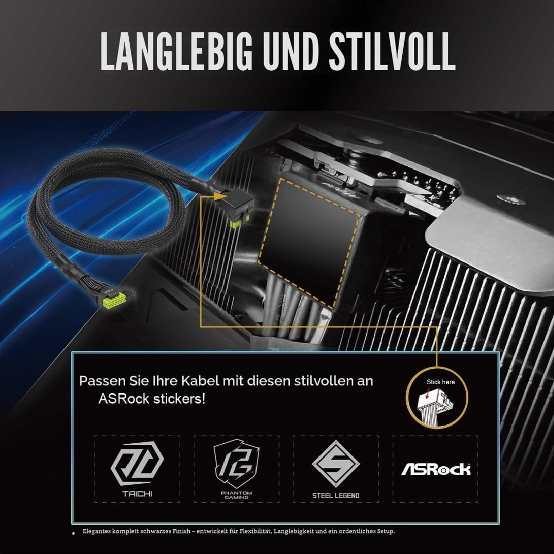 ASRock 12 V-2 x 6, 600 W Stromkabel, ATX 3.1 und PCIe 5.1, L-förmiger GPU-Stecker, 16 AWG HCS-Termin