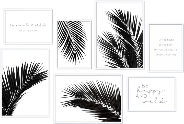 Hyggelig Home Premium Poster Set - 7 harmonische Bilder Palme schwarz weiss - Set Palmenblatt- mit R