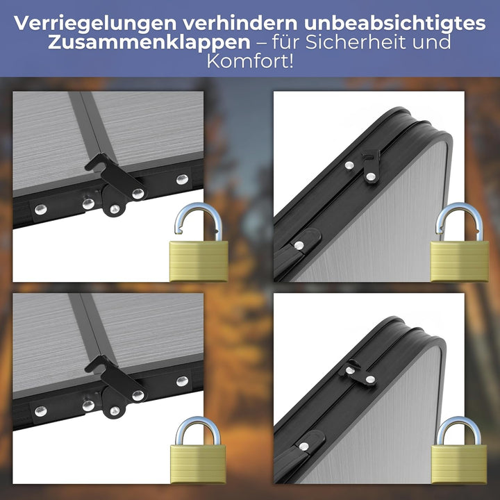 SPRINGOS Camping Set 120x60 cm Tisch Höhenverstellbar 3 Stufen 4 Klappstühle Aluminium MDF Tischplat