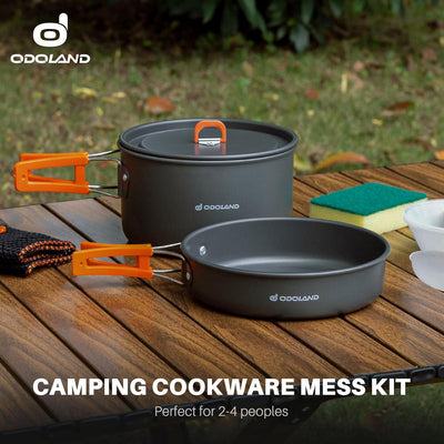 Odoland Camping Kochgeschirr Set, 9-Teilig Outdoor Geschirr Set mit Camping Topf, Camping Bratpfanne