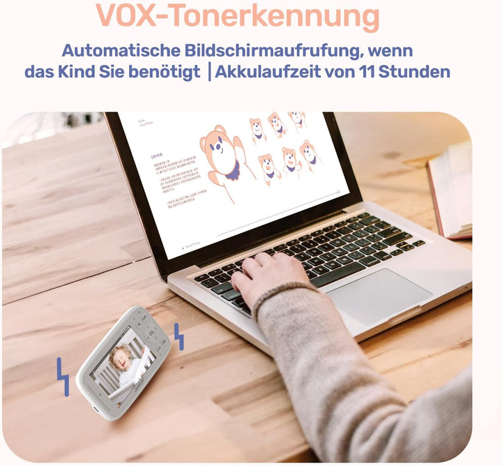360 Grad Babyphone mit Kamera, 4'' IPS WLAN Video Babyfon, Nachtsicht, 2 Wage Audio, Bereich alarme,