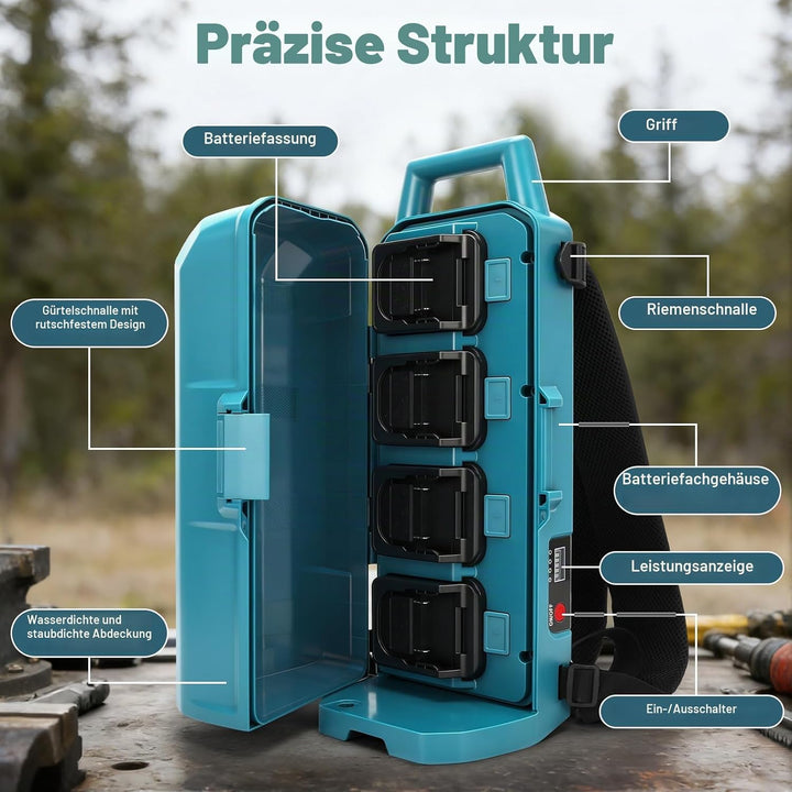 Akku Rucksack für Makita 18V Akku (Ohne Batterie), Tragbar Kraft Liefern Rucksack mit 4 Batterien Au