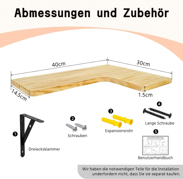 GOQELK Compact Corner Shelves-Eckregal Hängend aus Kiefernholz,Eckregal Holz Regal Wand,Corner Shelf