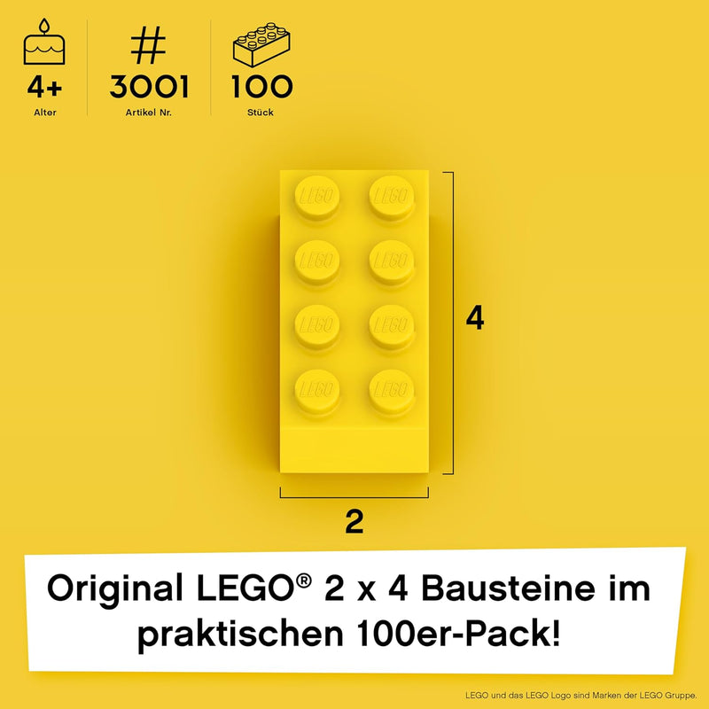 Lego Steine Classic, Gelb, 2x4 Bausteine, 100 Stück - Einzelteile Starterset oder Erweiterung für Le