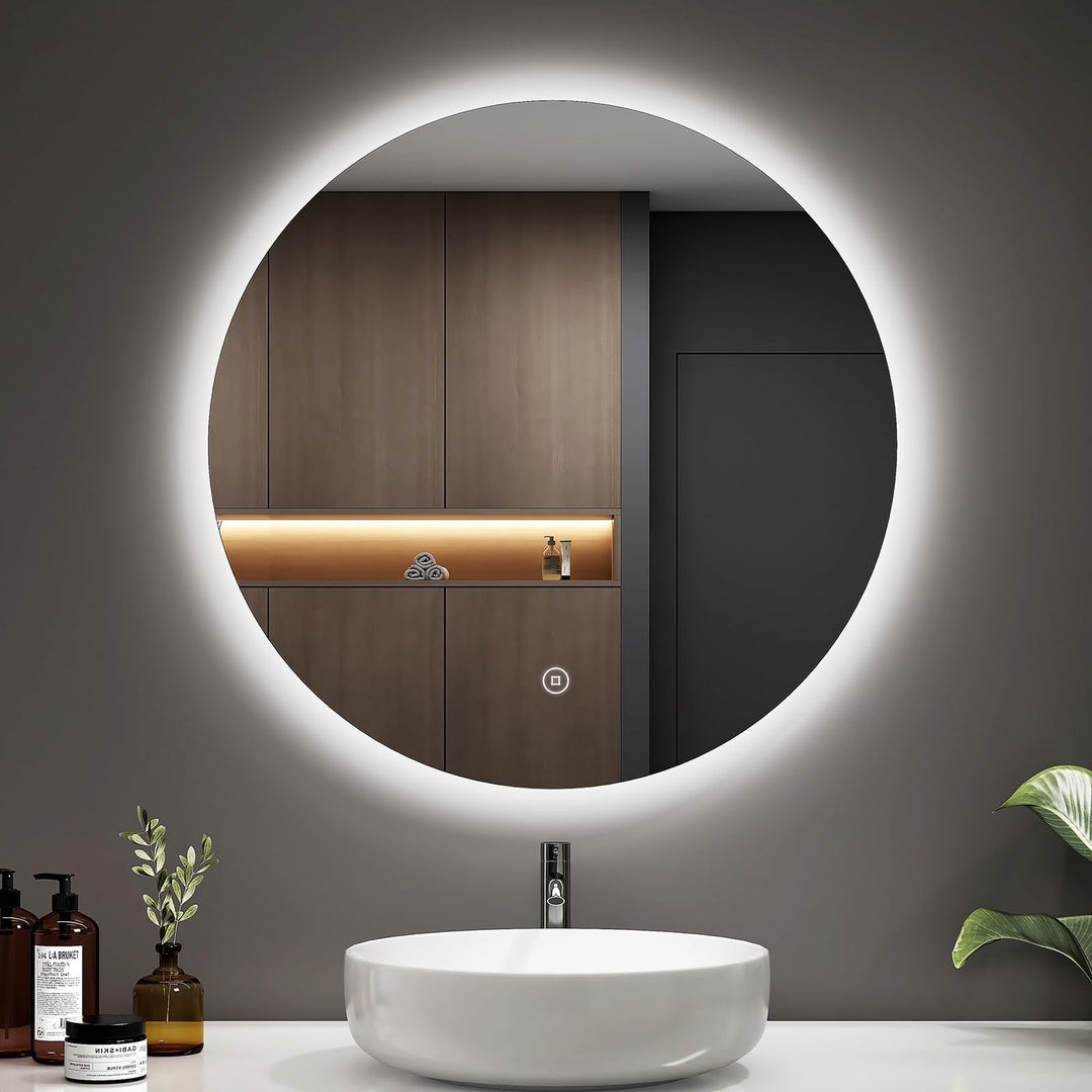 EMKE Badspiegel mit Beleuchtung Rund 60cm Rund LED Badspiegel mit Touch-Schalter, Dimmbar, 6500K, 3