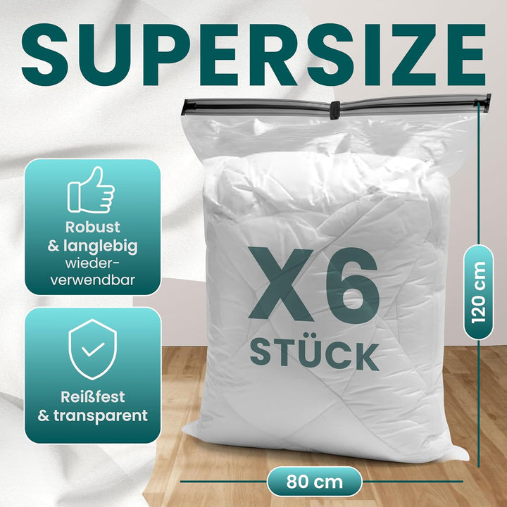 myHodo Vakuumierbeutel Set XXL (6 Stück 80x120 cm) Extra Grosse Vakuumbeutel für Bettdecken, Praktis