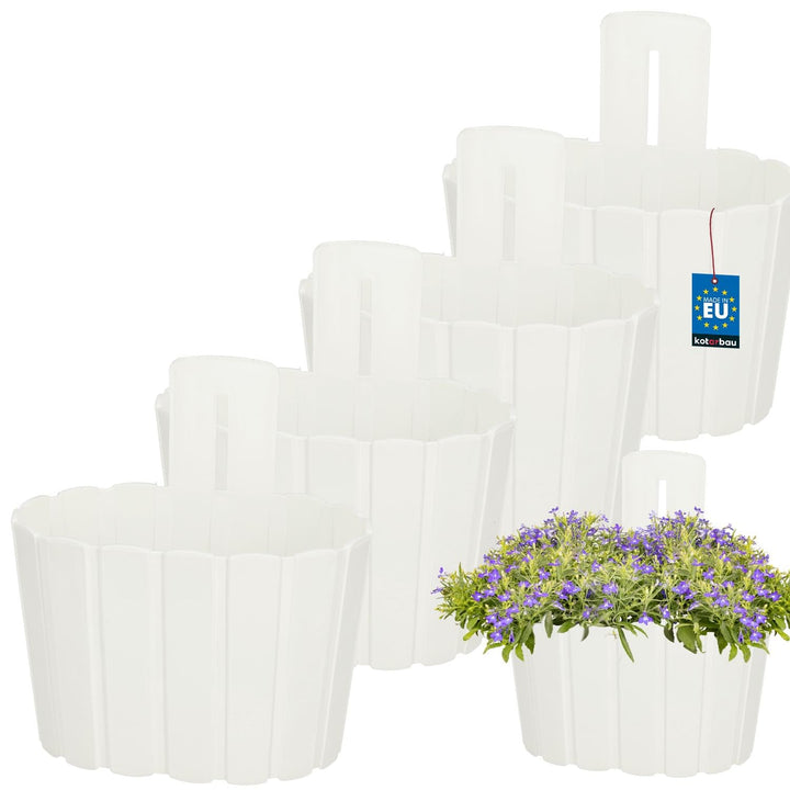 KOTARBAU® 4er Set Blumenkasten Balkon - Wandampel - Blumentopf - 20x14cm H: 13cm Weiss - Wandampel f