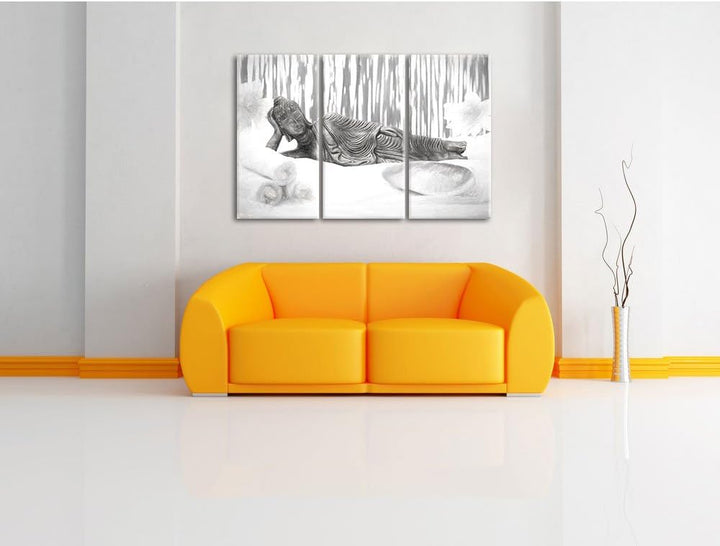 Pixxprint Goldener Buddha auf Handtuch Kunst / 3-Teilig/Gesamtmass 120cm Leinwandbild bespannt auf H