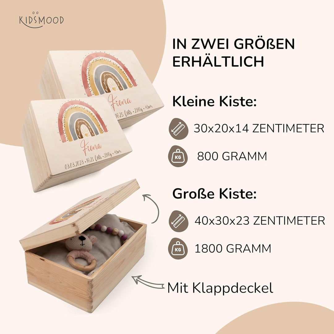 KIDSMOOD - Erinnerungsbox Baby, personalisierte Holzkiste mit Deckel, Ideal zur Aufbewahrung von Eri