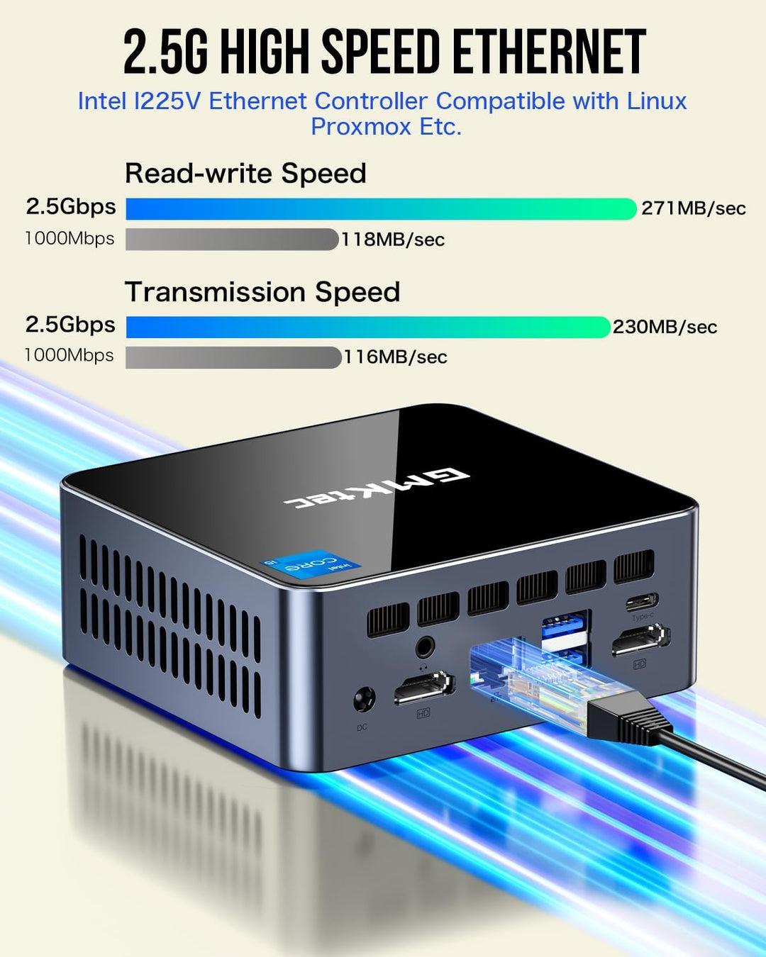 GMKtec Mini-PC Intel i5-12450H (Turbo 4,4 GHz) 16 GB (8x2) DDR4 3200 MHz 1 TB M.2 PCIe3.0 NVMe SSD M
