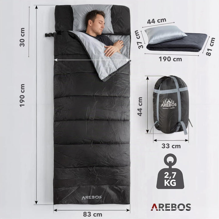 Arebos Camping Schlafsack Erwachsene 220 × 83 cm | Deckenschlafsack | wasserabweisend | inkl. Kompre