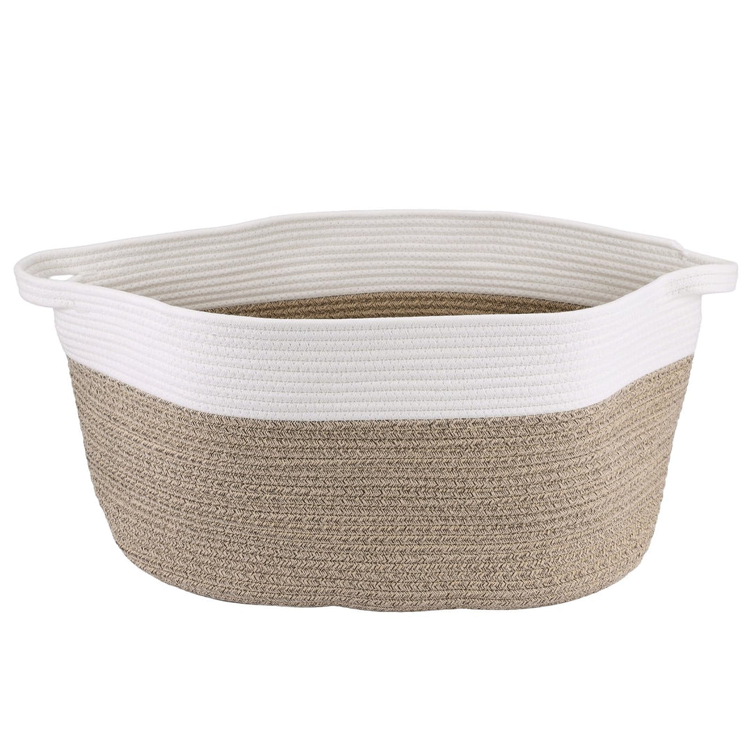 60L 53 x 38 x 29 cm Grosser Geflochtener Wäschekorb, Baumwollseil-Material, Stabil mit Lederhenkeln,