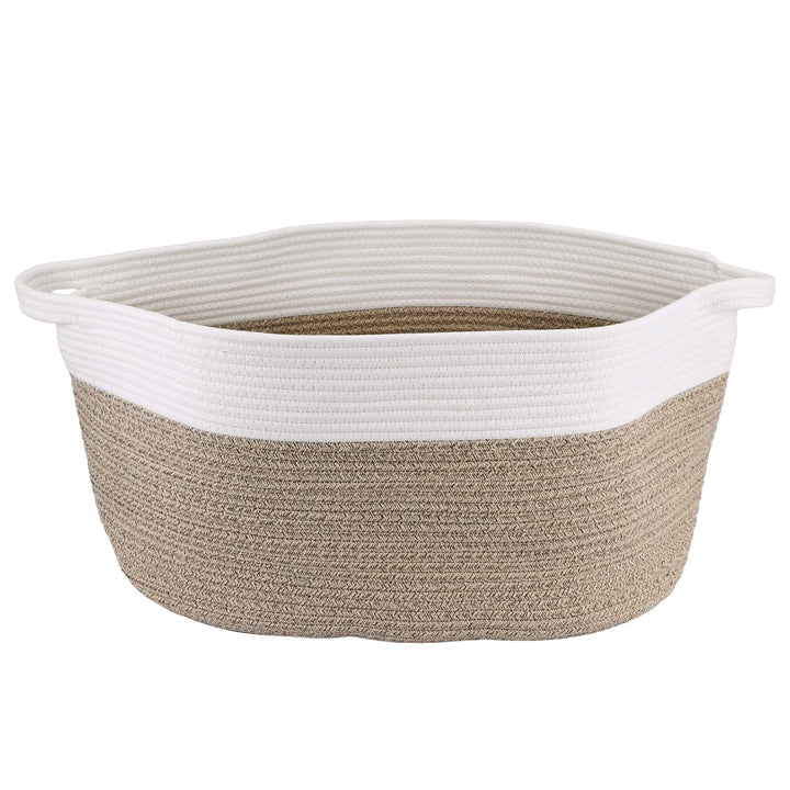 60L 53 x 38 x 29 cm Grosser Geflochtener Wäschekorb, Baumwollseil-Material, Stabil mit Lederhenkeln,