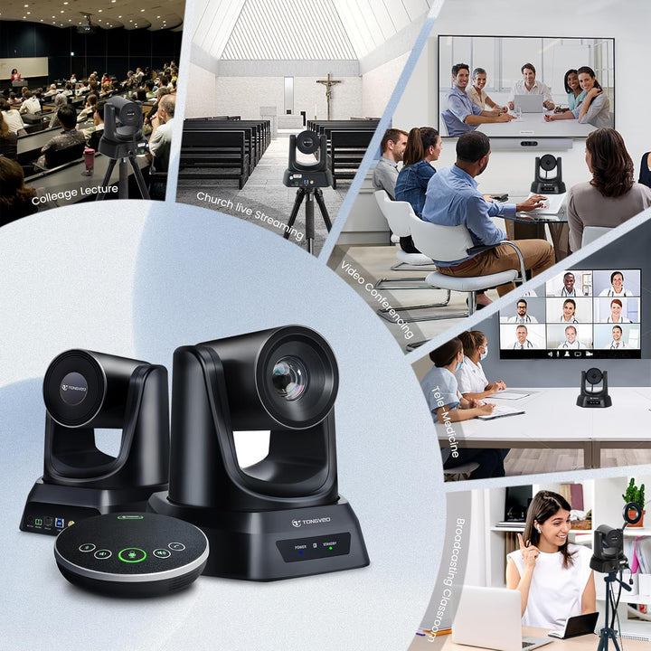 TONGVEO 5.8GHz drahtloses Konferenzraum-Kamerasystem mit Bluetooth-Mikrofon, 3X 60fps PTZ-Kamera für