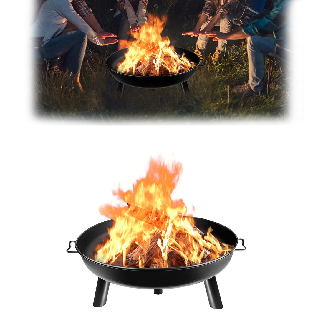 Aufun Feuerschale Ø 76 cm Rund, Multifunktionale Gusseisen Metallschale mit Griffen und 3 Abnehmbare