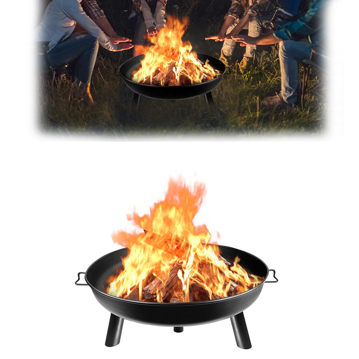 Aufun Feuerschale Ø 76 cm Rund, Multifunktionale Gusseisen Metallschale mit Griffen und 3 Abnehmbare