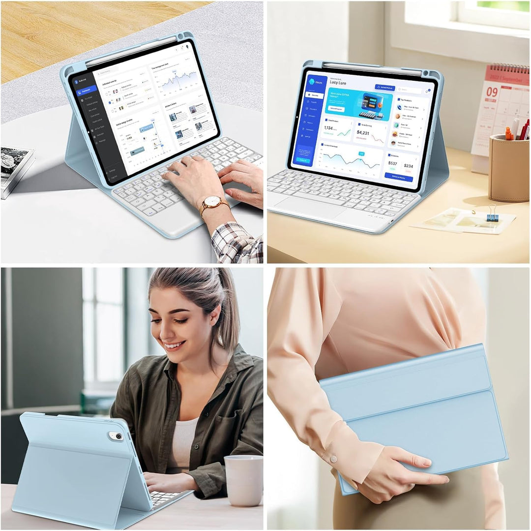 IVEOPPE Hülle mit Tastatur für iPad A16 11 Generation 2025/10 Generation 2022, Bluetooth Magnetische