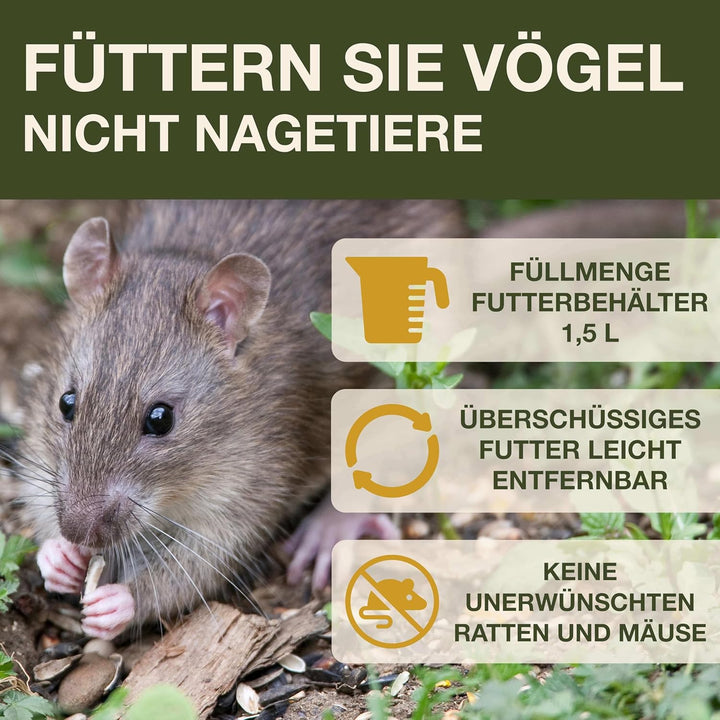 SWISSINNO Vogel-Futtersilo Davos SMART Birds. Füttern Sie Vögel - Nicht Nagetiere! Robust + Zuverläs