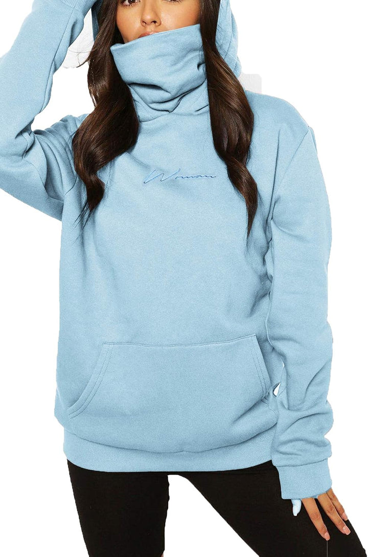 Damen Hoodie Kapuzenpullover Langarm Sweatshirt Winter Pullover Hochkragen Sweatjacke Kapuzen Pullis