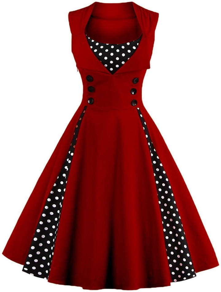 Axoe Damen 50er Jahre Kleider mit Gepunkte Rockabilly S Weinrot, S Weinrot
