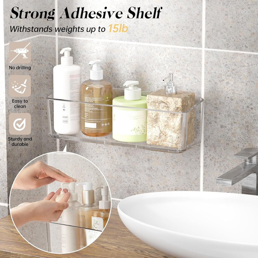 PAVSTINE Duschablage ohne Bohren Transparent, 2 Stück Duschregal Badezimmer Organizer mit Ablauföffn