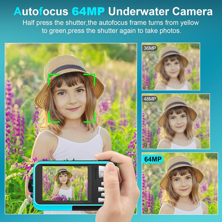 Digitalkamera, Yixinxin 4K Unterwasserkamera, 64MP Autofokus 16FT Digitalkamera wasserdichte mit 32G