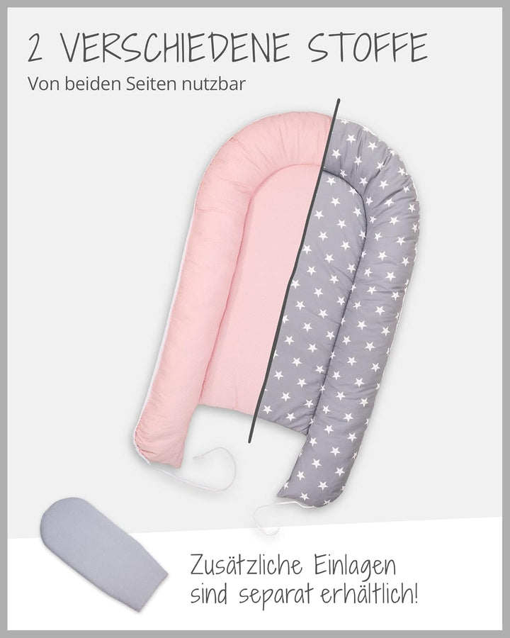 ULLENBOOM ® Babynest & Kuschelnest (55x95 cm) Rosa Grau (Made in EU) - Baby Nestchen aus Baumwolle,