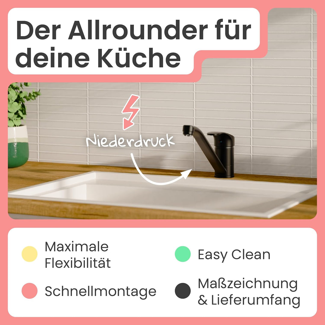 instmaier K1 Küchenaramtur Niederdruck | Schwarz matt | Wasserhahn Küche | Niederdruck Spültischarma