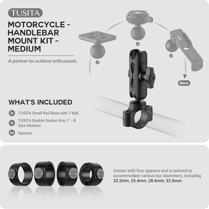 TUSITA Motorrad Lenkerhalterung - Kleine Basis mit Doppeltem Sockelarm Mittler - 1" B Grösse Medium