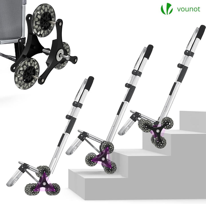 VOUNOT® Aluminium Einkaufstrolley Treppensteiger, 3 in 1 Trolly Einkaufswagen Klappbar, Hackenporsch